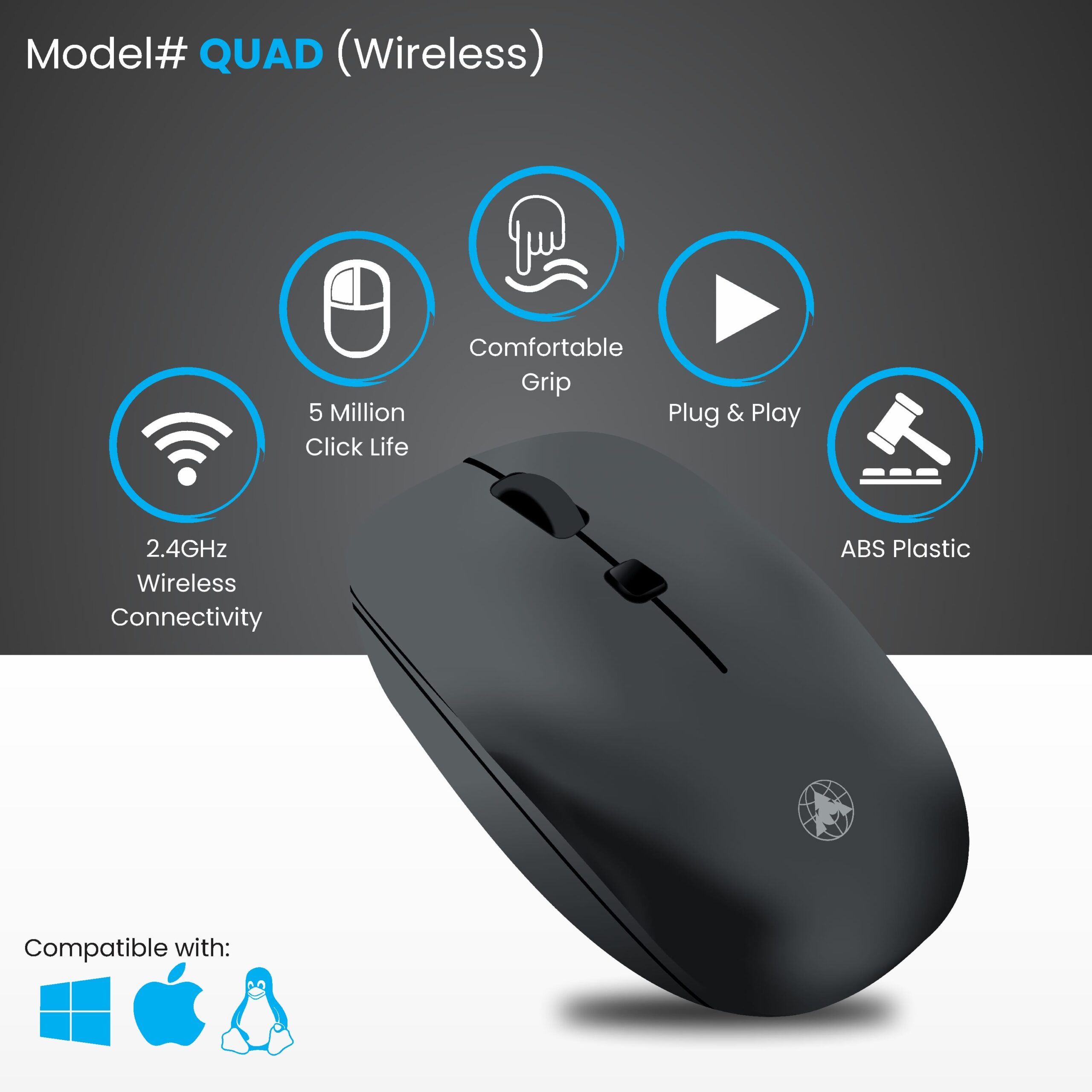 Prodot Quad Matte Wireless Mouse | 2.4 GHz USB Receiver | Optical Tracking | Matte Finish | Cordless | Office Desktop - Image 2