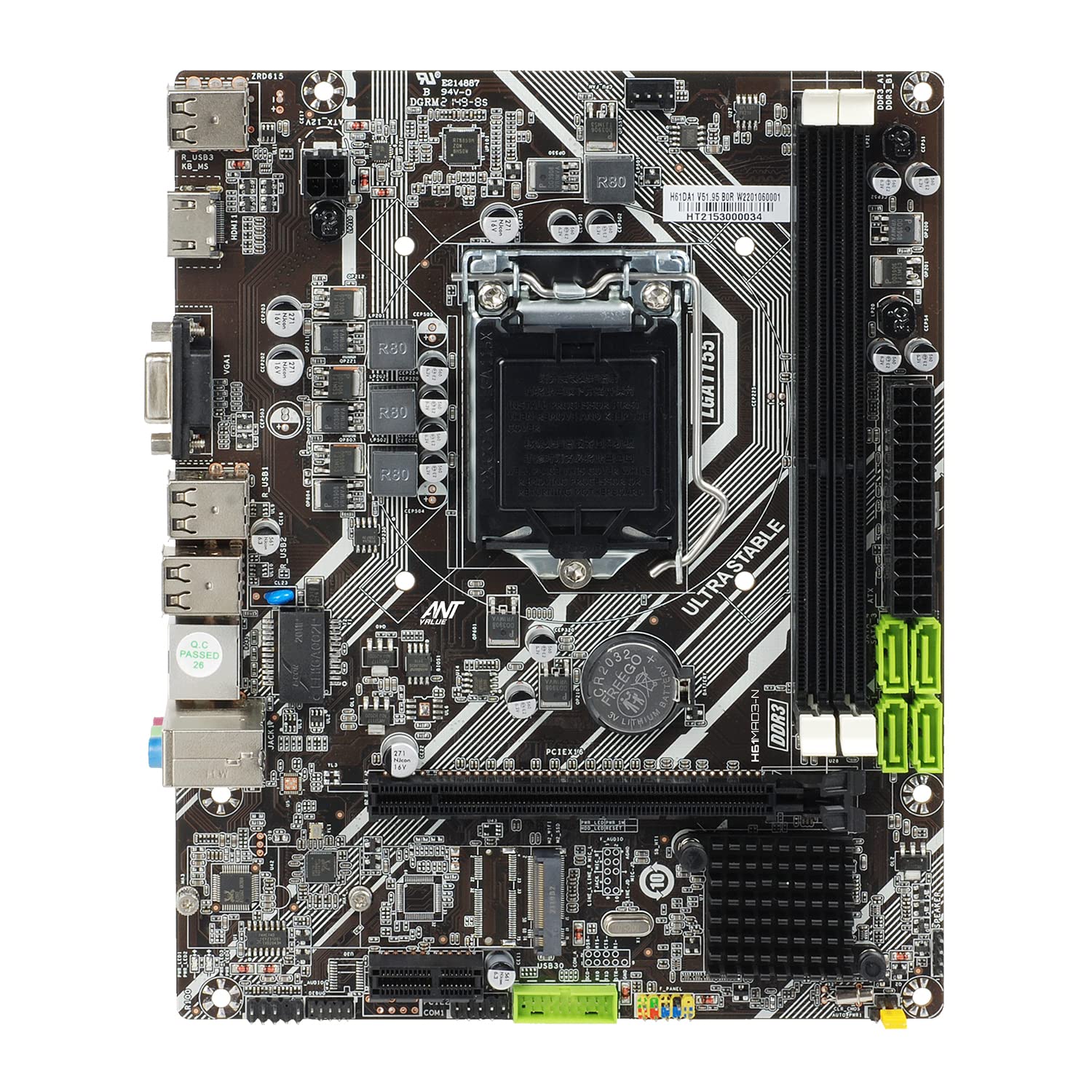 Ant Value H61MAD3-N mATX Gaming Motherboard LGA1155 Support Intel 2nd and 3rd Generation i3/i5/i7 DDR3, M.2 NVMe, USB 2.0 Ports